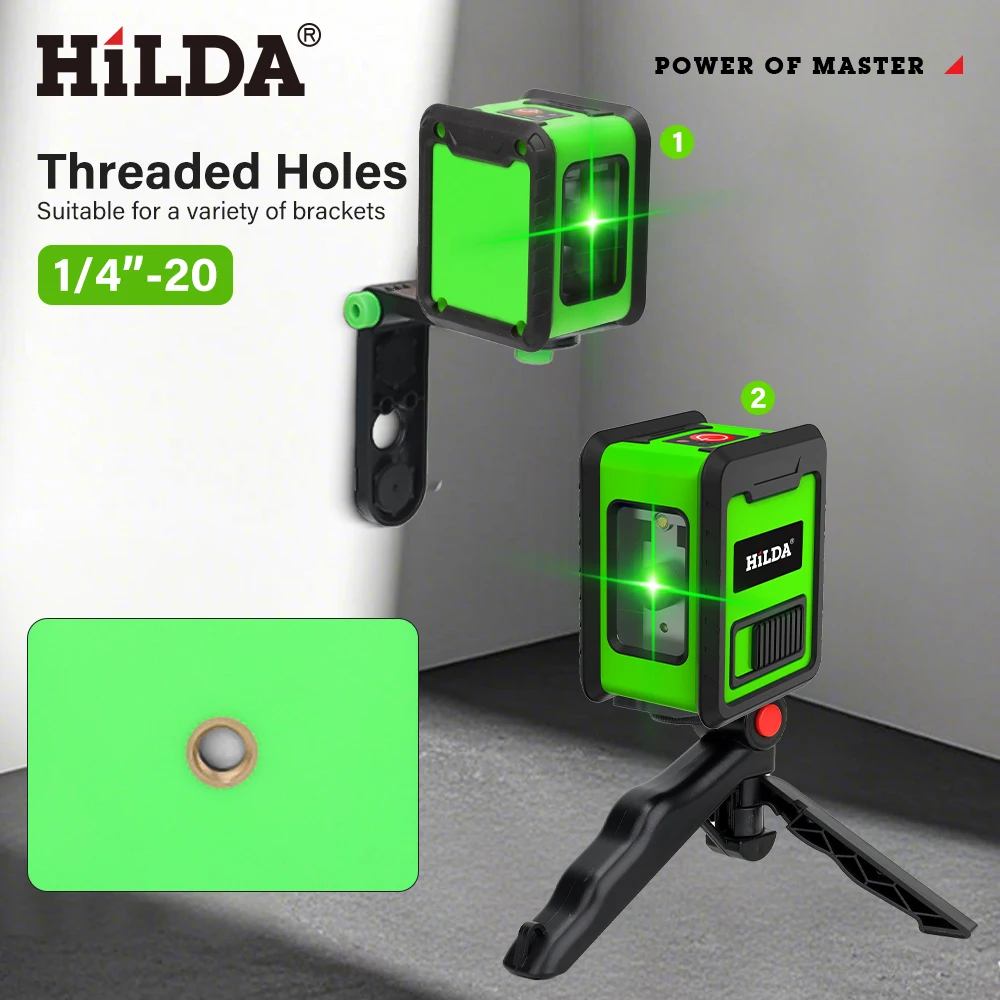 Hilda-medidor de nível laser verde, 2 linhas cruzadas, horizontal e vertical, autonivelante