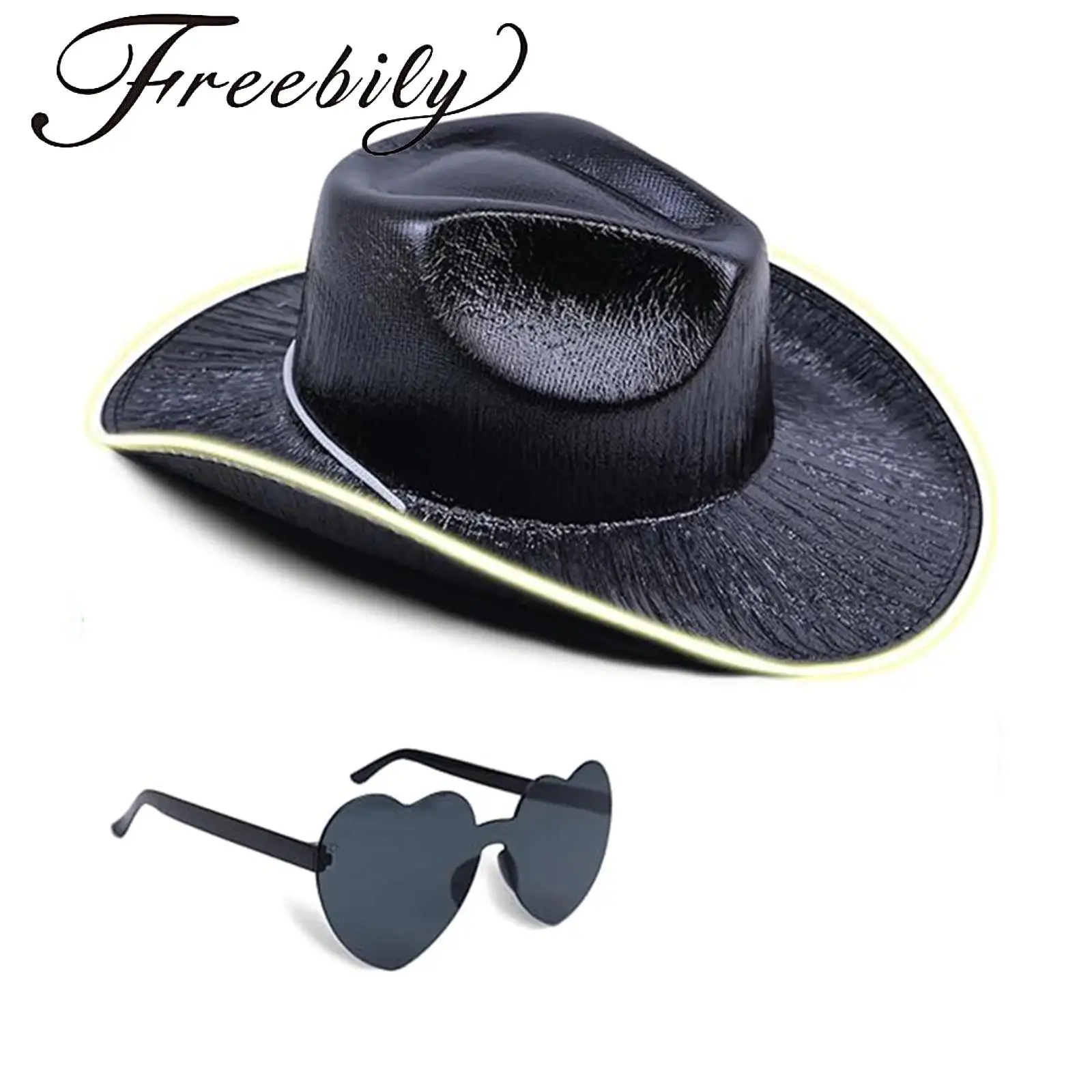 Cowgirls Hat with Heart Shaped Glasses Set for Irish Light-Up Cowgirls Hat St Patrick Day Party Dress Up Accessories for Women