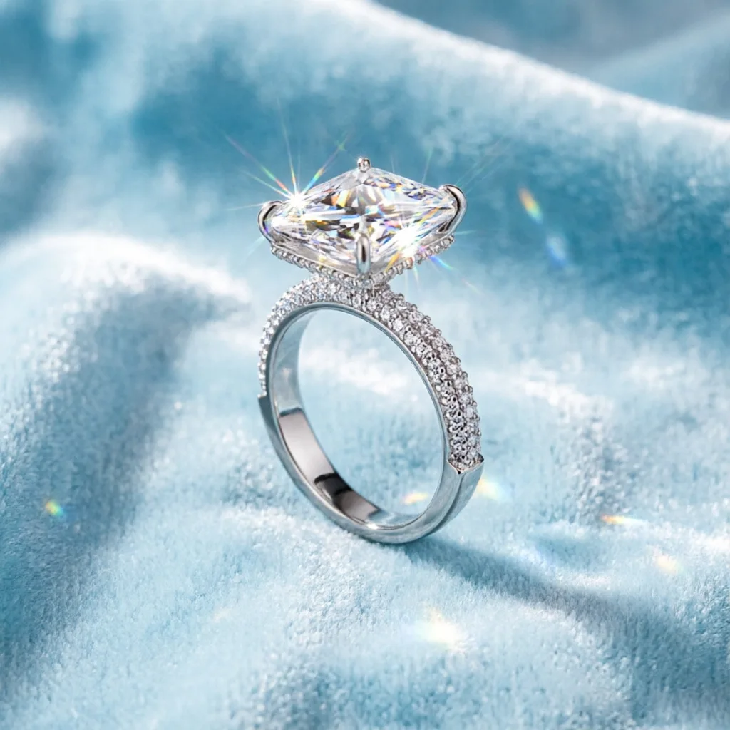 Hot selling new product: Mousang ring, personalized S925 silver ring, creative rectangular Mousang diamond ring, wedding jewelry