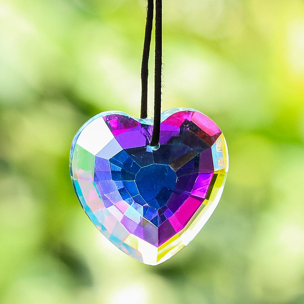 Rainbow AB Color Double-sided 3D Love Heart Faceted Prism Glass Crystal Chandelier Curtain Lamp Charm Dangle Aurora Sun Catcher