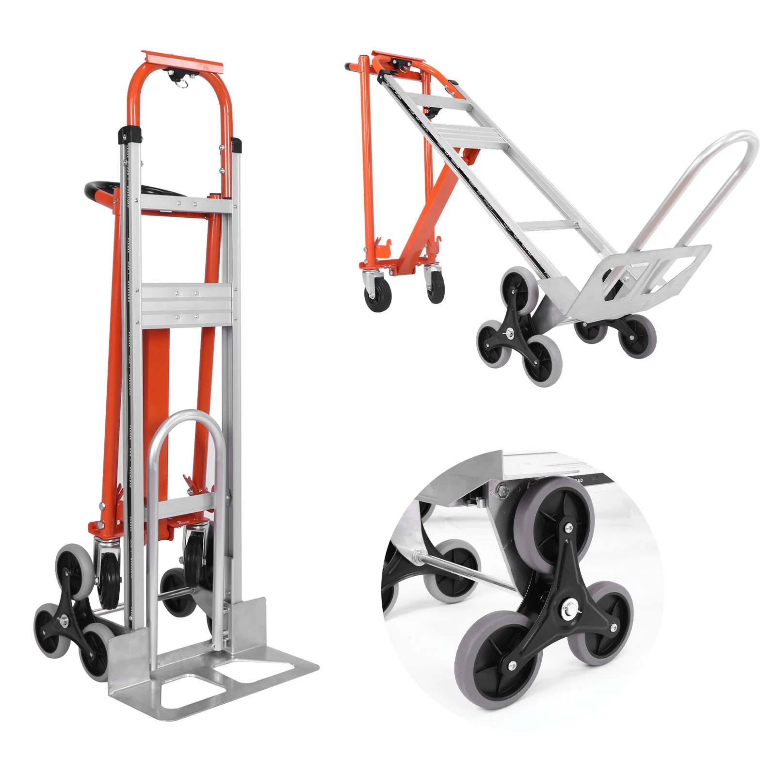 عربة تسلق الدرج 3 في 1 قابلة للتحويل مع عربة تسلق الدرج القابلة للطي بعجلات مع مقبض حلقة لنقل المستودعات