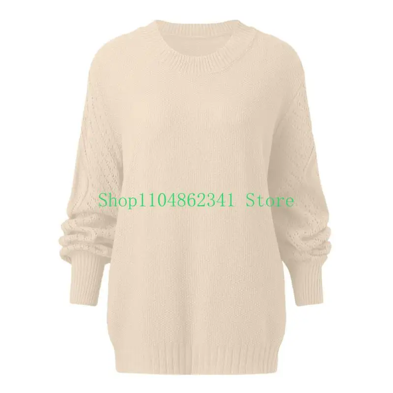 

5asd женский вязаный свитер с длинным рукавом-фонариком и круглым вырезом, свободный крой, мягкий полиэстеровый пуловер на зиму