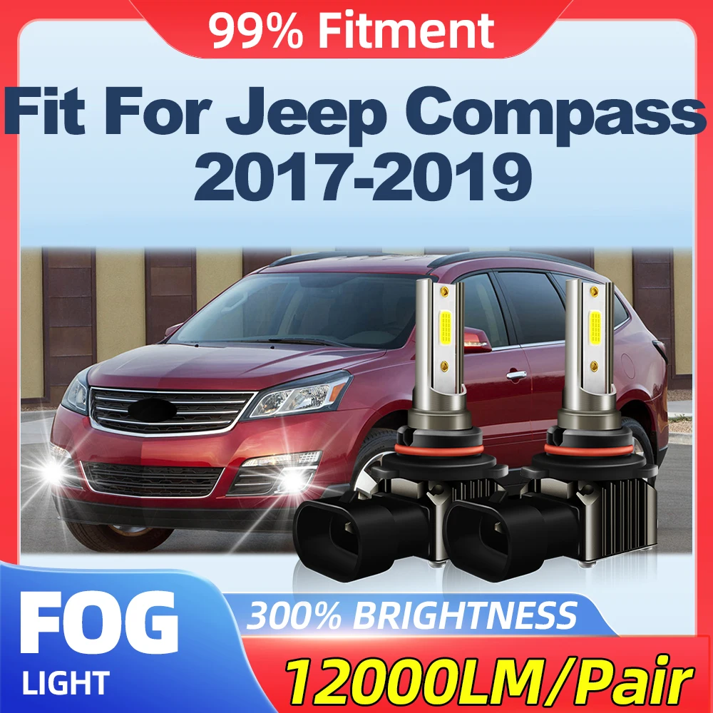 

Fit For Jeep Compass 2017 2018 2019 24000LM H8 H9 H11 Car Fog Lights 200W Canbus No Error Fog Lamps 12V 6000K White