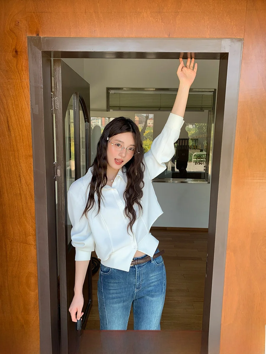 

White V-Ne Slit Tied Waist irt Women's plus Size Design Slimming Versatile oulder Level Top Casual Sle Comfortable Br...