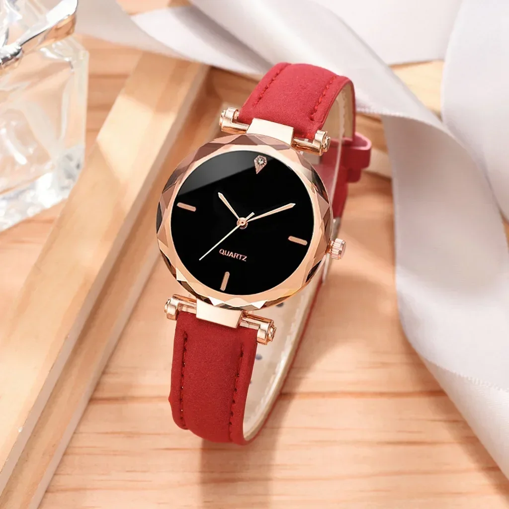 Luxury Fashion Women Watch Set PU Leather Strap Ladies Quartz Wristwatch Rhinestone RoseGold Alloy Bracelet For Ladies Gift