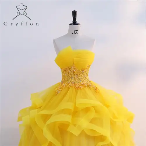 Nuevo vestido de quinceañera dorado, clásico, sin tirantes, para baile de graduación con foto Real, brillante, Formal, de lujo, Moderno