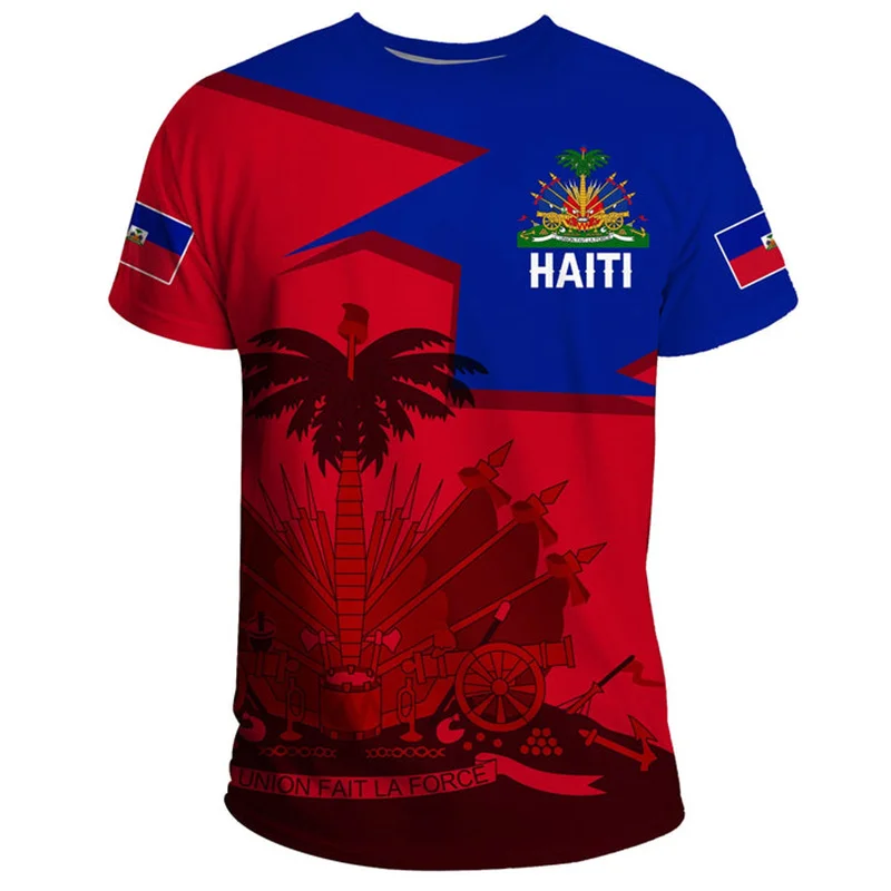 

Summer New 3d Printing Caribbean Sea Haiti Flag Men T Shirt Fashion Cool Short Sleeves Women Hawaiian Y2k T-Shirts Vintage Tops