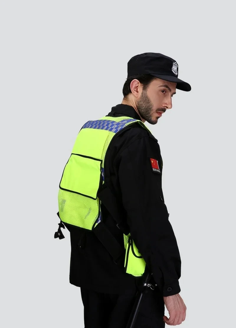 Chaleco reflectante multibolsa, protección de seguridad para edificios, ropa fluorescente, chaqueta que brilla en la oscuridad