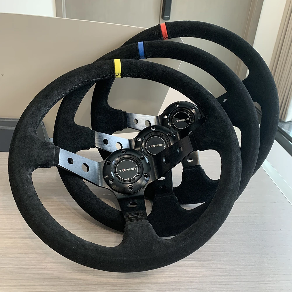 

TIYPEOR 350mm 6 Hole Racing Steering Wheel Suede Leather Deep Dish Sport Steering Wheel With Color Interface