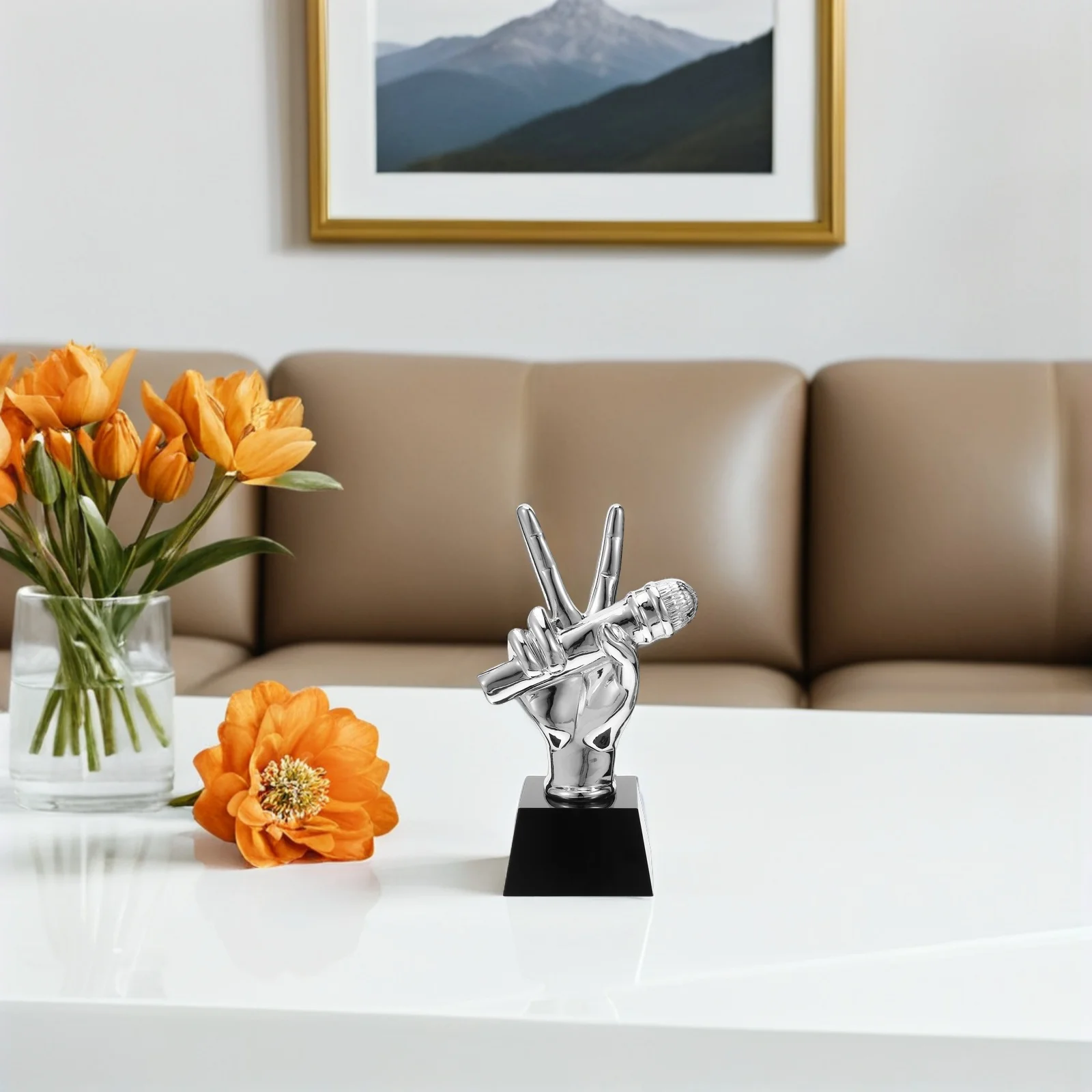

Microphone Shaped Trophy Award Music Contest Karaoke Party School Event Decorative Centerpiece Competition Trophies Performance
