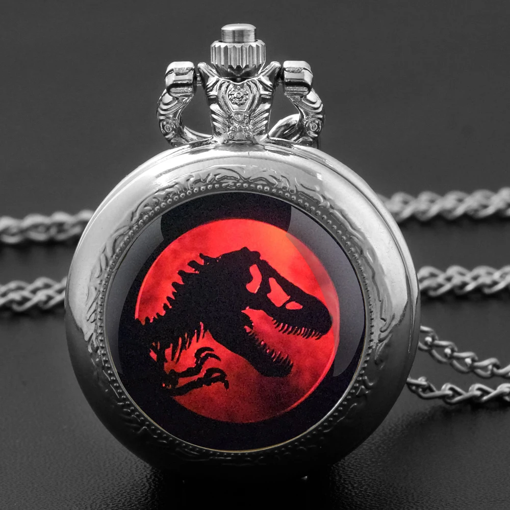 Новый Парк Юрского периода, динозавр, стеклянный купол, кварцевые карманные часы, ожерелье для мужчин, женщин и детей, уникальные ювелирные изделия, кулон, аксессуары, подарок