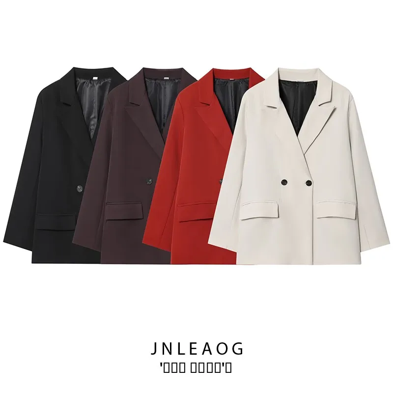 

JNLEAOG Women's Autumn New Sle Faionable Double-breasted Tailored Jaet Loose Fit Busin Long Sve Polyester Coat
