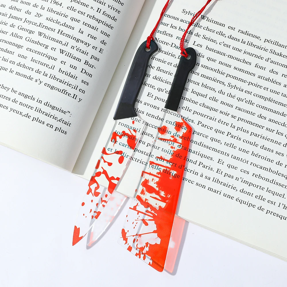

Creative Acrylic Scarlet Knives Machete Horror Bookmarks Classic Prank Knives Tassel Bookmarks