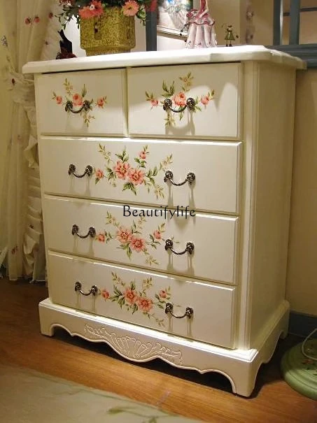 

1Pastoral English bedroom Mediterranean hand-painted five-bucket storage cabinet