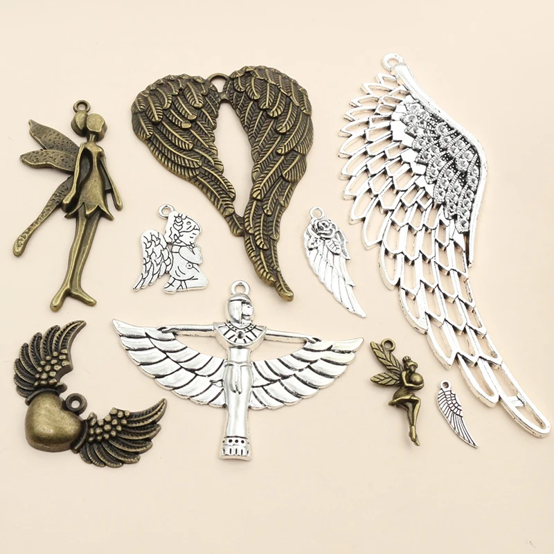 1-50pcs Alloy Metal Wings Flying Angle Heart Charms Pendant DIY Jewelry Making Accessories Findings for Necklace Keychains