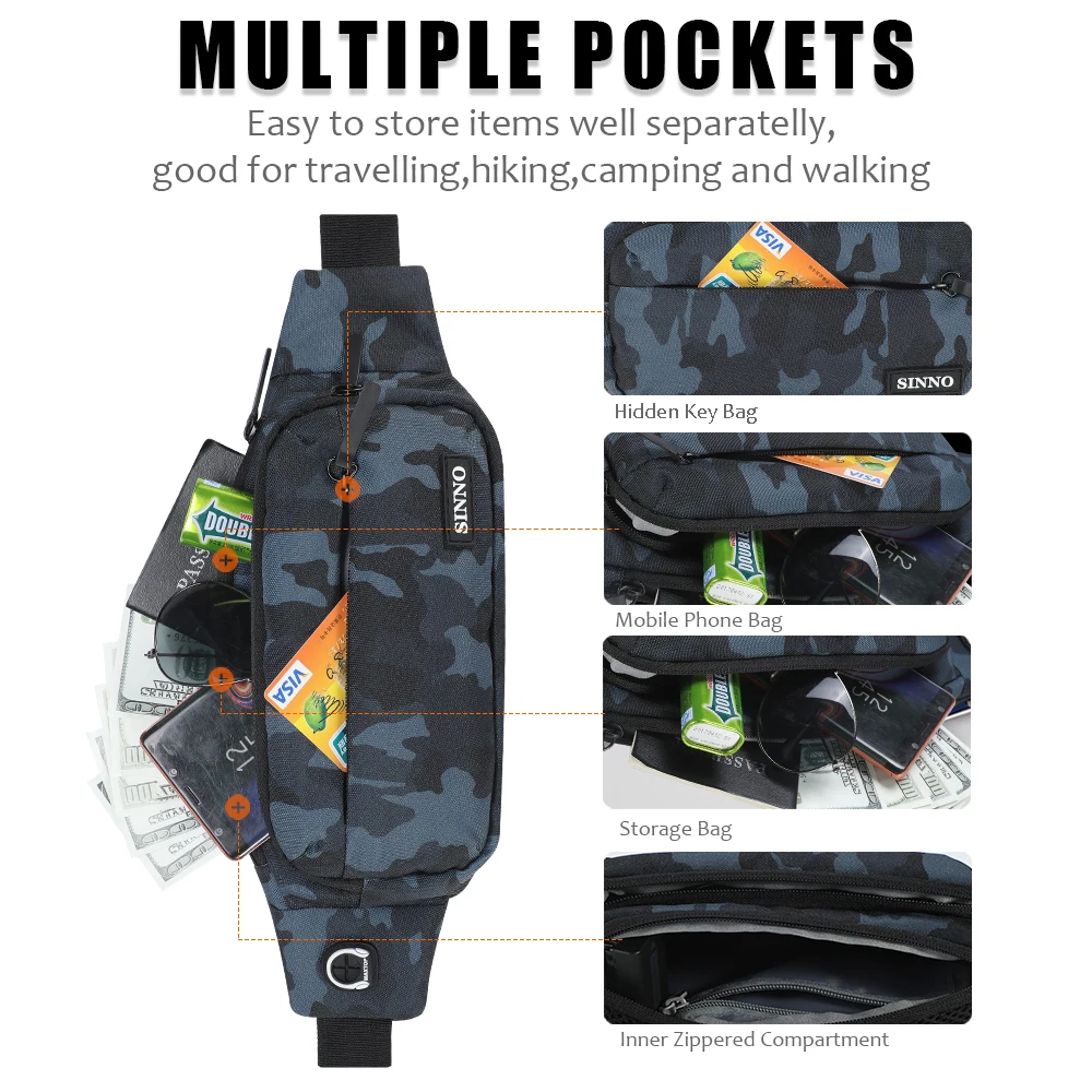 Waist Pack for Men Women Waterproof Camouflage Fanny Pack Adjustable Strap for Travel Sports Running crossbody belt bag riñonera