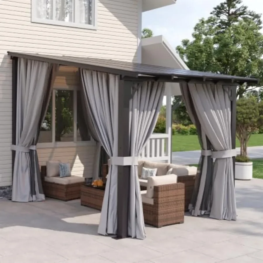 Lean to Gazebo, Pergola with Mosquito Net and Curtains