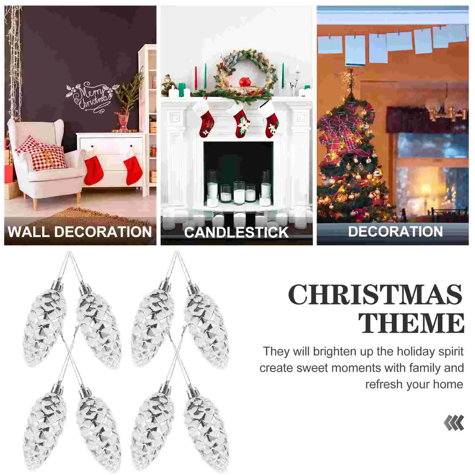 10 ชิ้นตกแต่งคริสต์มาสในร่มพลาสติกทาสี Pine Cone Balls Tree Xmas จี้แขวนเครื่องประดับ Decors เครื่องประดับ Golden
