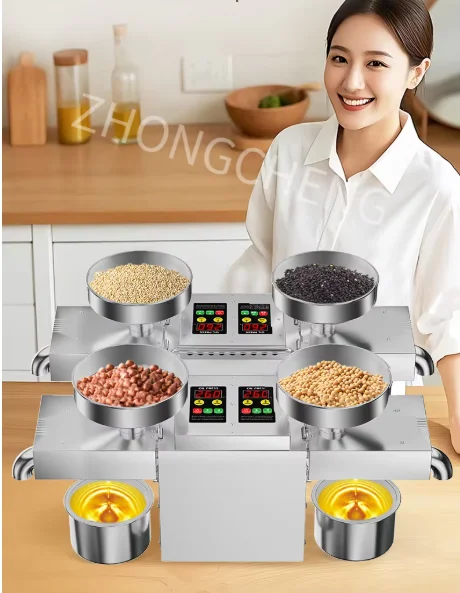 Home Commercial Use Oil Press Machine 4-head Hot &Cold Press Intelligent Stainless Steel Automatic Medium Oil Extractor