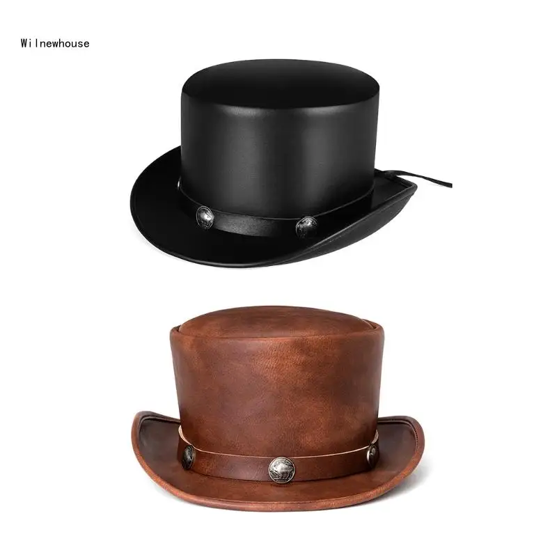 

PU Leather Gentleman Hat Hat Punk for Costume Cosplay Hat Accessories Dropship
