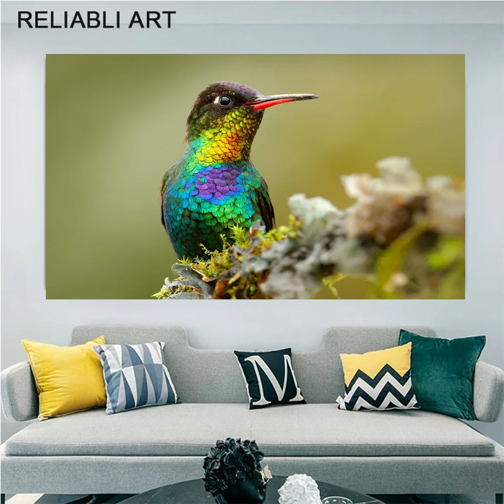 Modern Bird Animal Canvas Painting Kingfisher and flowers  Poster and Prints Wall Art For Living Room Home Decor No Frame