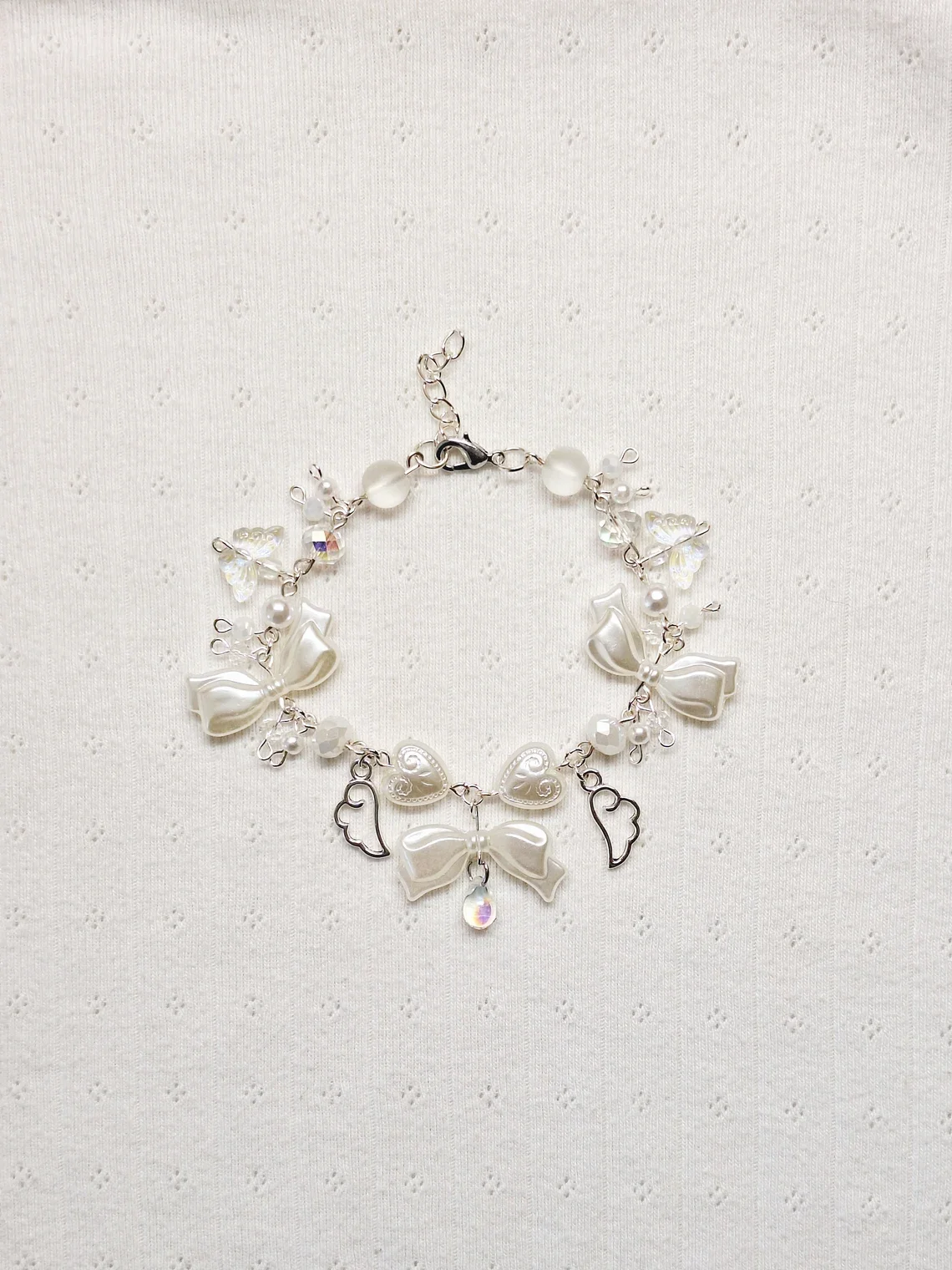 White Angel Bow Bracelet | Angelcore, Y2K Pendant Bracelet | Cute Fairycore Coquette Jewelry | Gift for Her