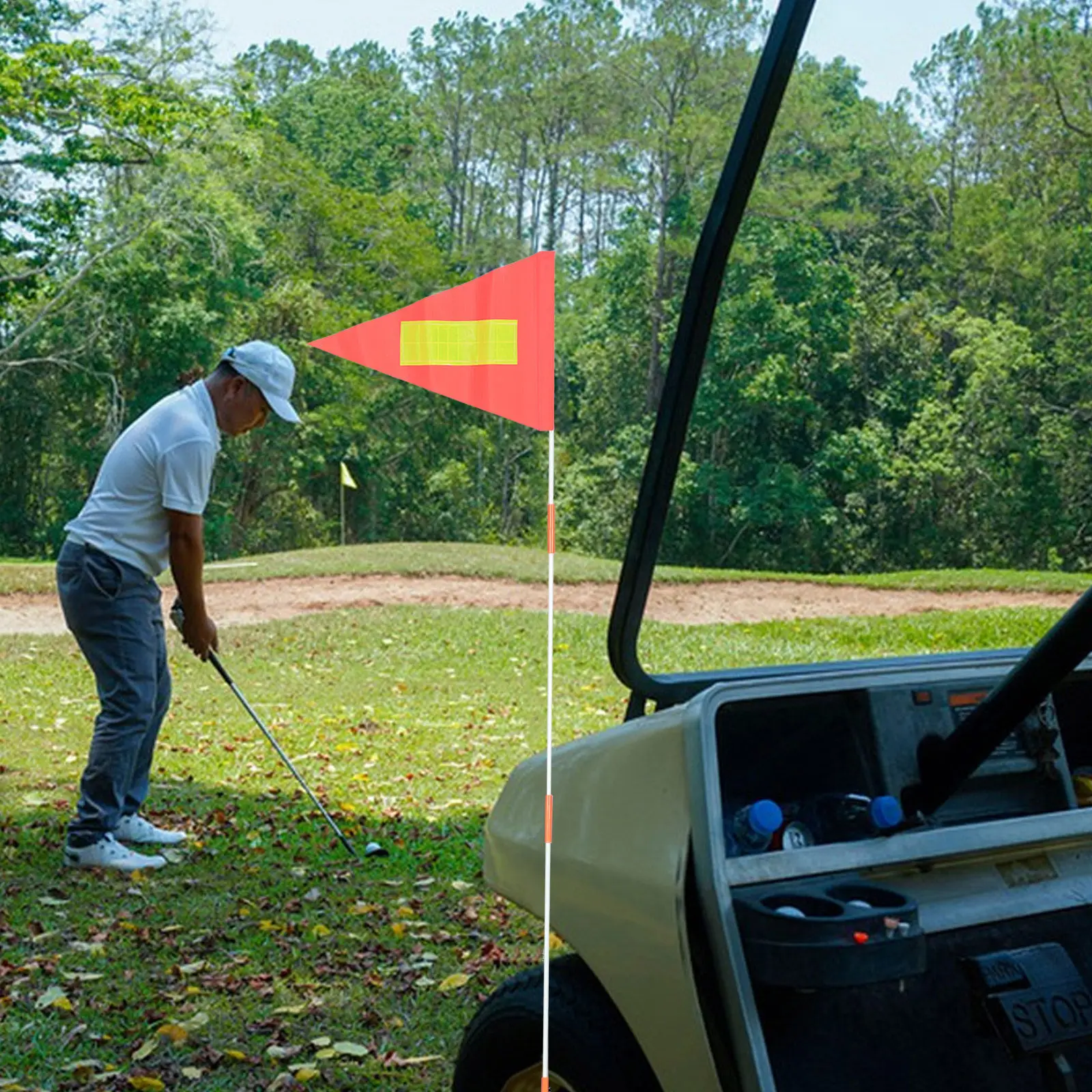 

2Sets Golf Cart Safety Flags Reflective High Visibility Flags Pole for Bike Scooter Wheelchair Trailer Warning