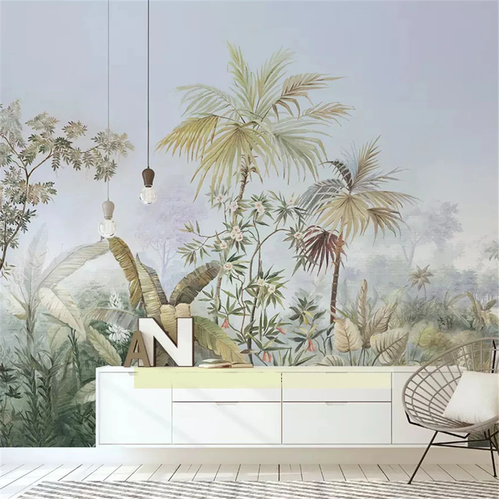 

Пользовательские обои с тропическим лесом Юго-Восточной Азии, листья, банановое растение, обои для гостиной, дивана, отеля, 3D наклейки на стену