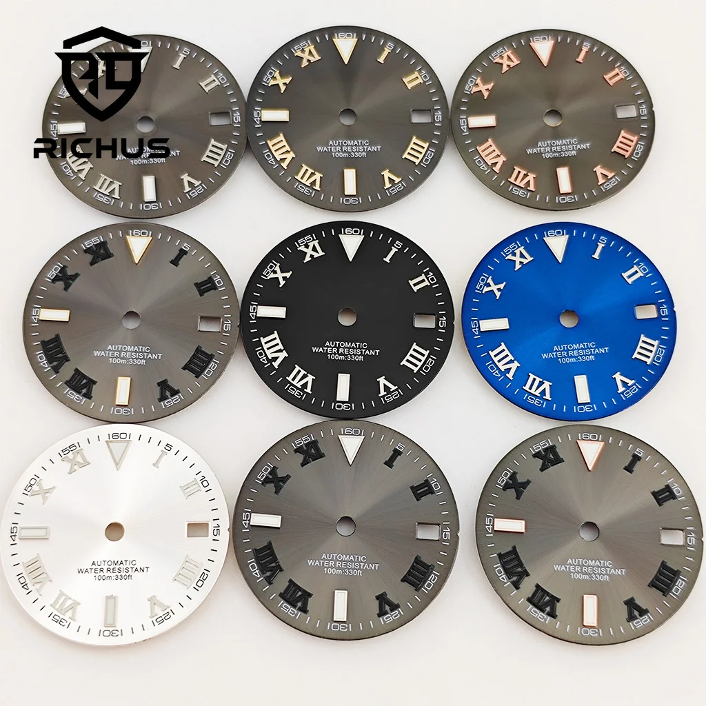 RICHUS NH35 Zifferblatt 29 mm Zifferblatt Schwarz Blau Zifferblatt Grün Leuchtend Fit NH34 NH35 NH36 Uhrwerk Passend für 3/3,8 Uhr Krone