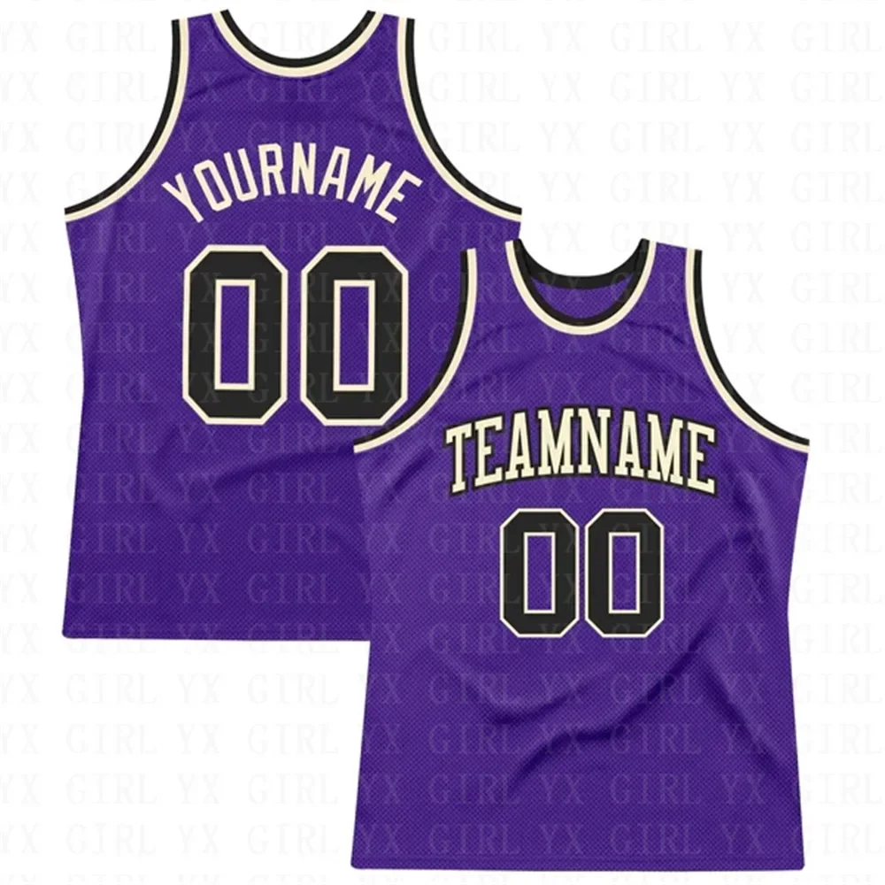 Custom Purple Black-Gold Authentic Throwback Basketball Jersey 3D Printed Tank Tops Men Personlized Team Unisex Top