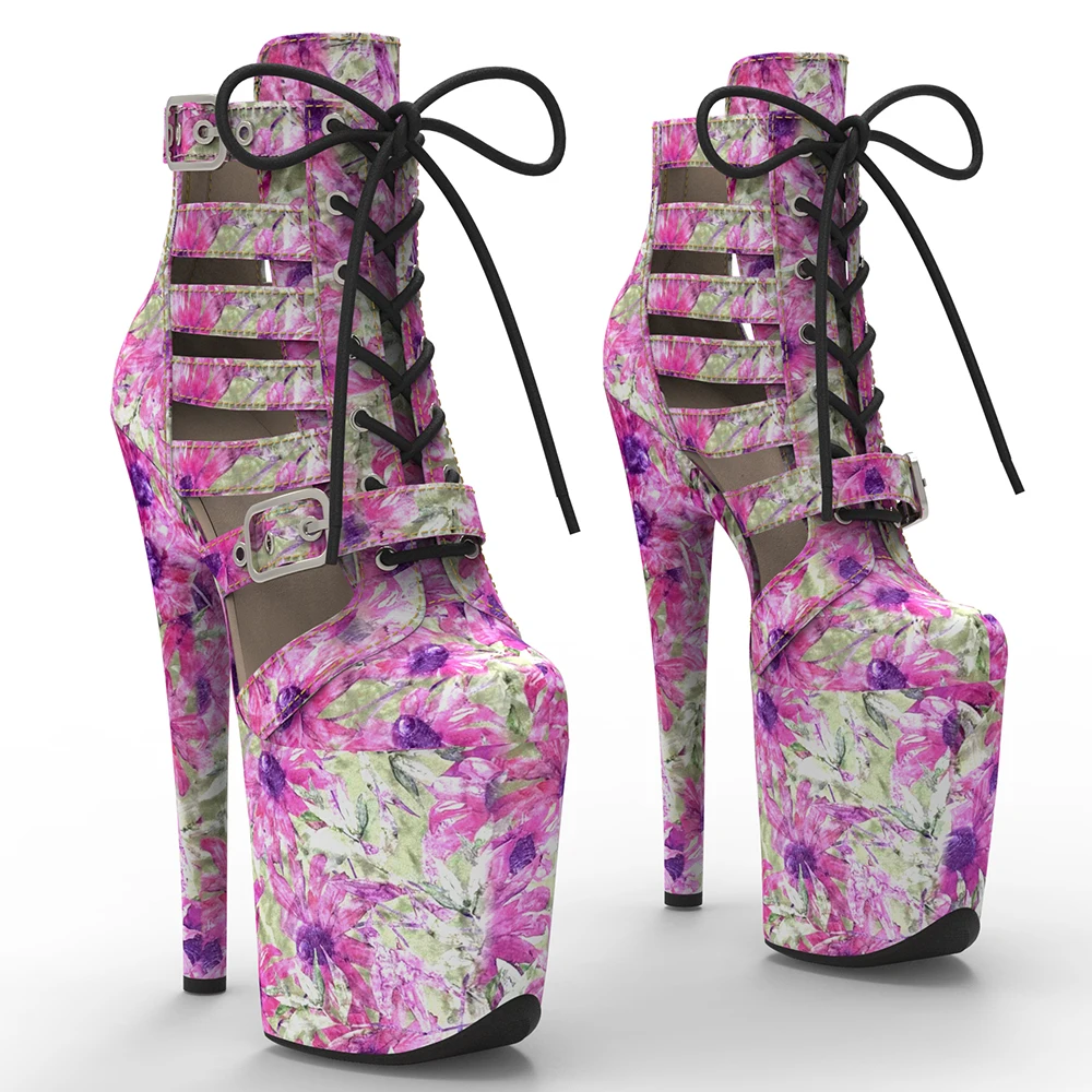 Leecabe  20CM/8inches Beautiful flowers colorful  Color PU  Upper   Fashion trend   platform Pole Dance boot