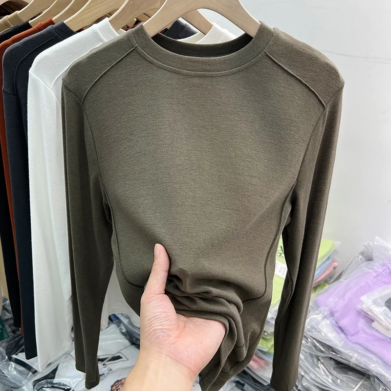 

plus Size 300 Pounds round Neck Long Sleeve Women's T-shirt Autumn Winter New Style Ins Trendy Inner Wear Base Shirt Top