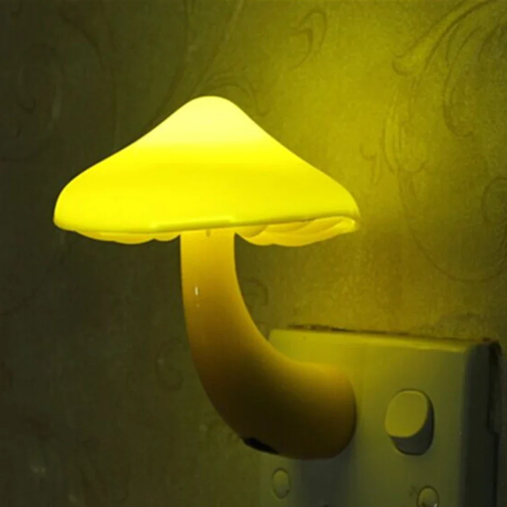 

Automatic Sensor LED Night Light Plug in Mushroom Shape Bedroom Lamp US EU Plug For Kids Yellow Pink Blue Green Gradient