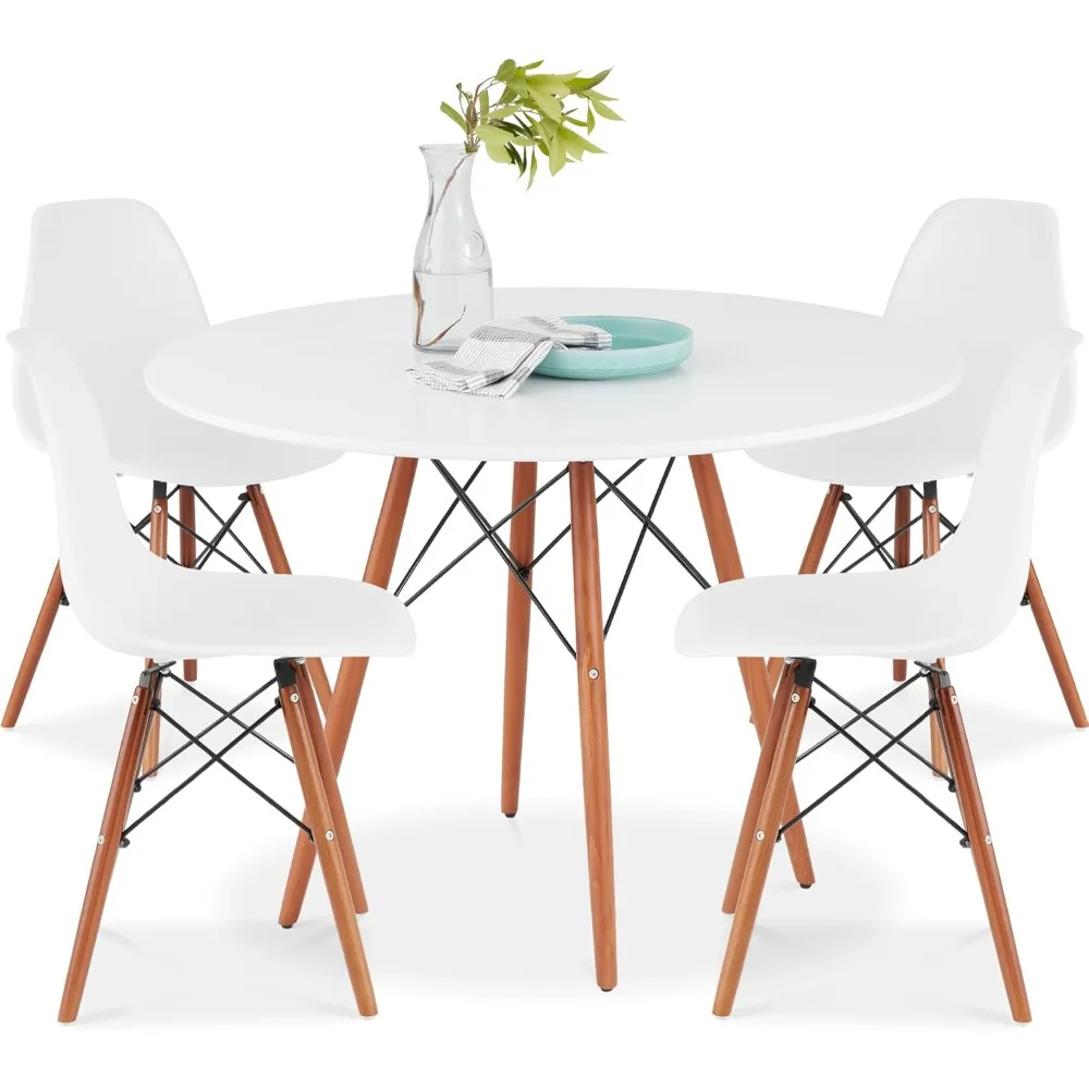 5-Piece Dining Set Compact Mid-Century Modern Table   Chair Set for Home