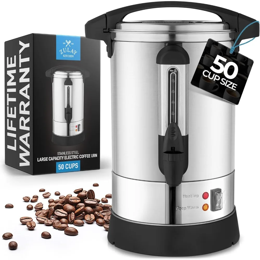 

Zulay Commercial Coffee Maker Machine Urn - Large Percolator Pot Dispenser With Double-Wall Stainless Steel, Quick Brew, Stays H