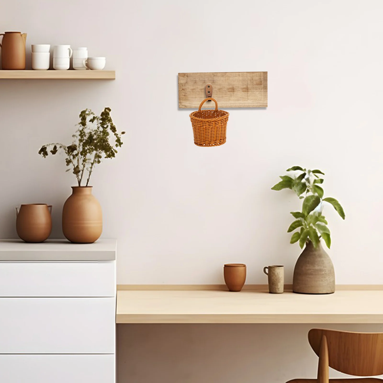 

2pcs Woven Wall Organizer For Garlic Ginger Kitchen Space-Saving Plastic Basket With Modern Style For Storage Flower