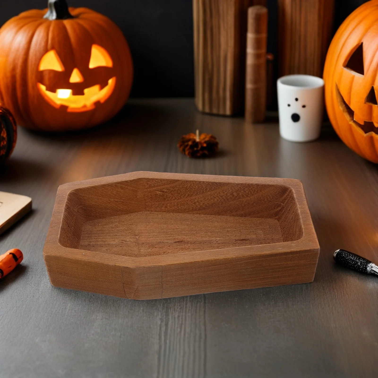 

Деревянный поднос в форме гроба на Хэллоуин, деревенское сервировочное блюдо для закусок и фруктов, вечерние доски, деревянный декоративный поднос