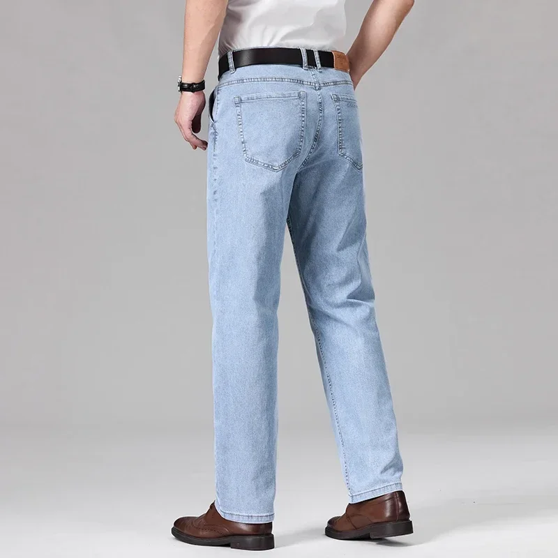 2024 Thin Summer  95% Cotton Loose Straight Business Men's Luxury Classic Style Men Jeans Stretch Denim Male Trousers