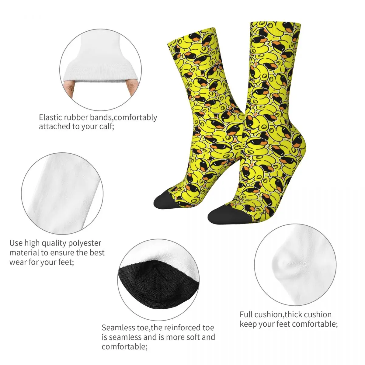 Crazy Design Cartoon Yellow Duck Pattern Sports Socks Polyester Crew Socks for Women Men Sweat Absorbing