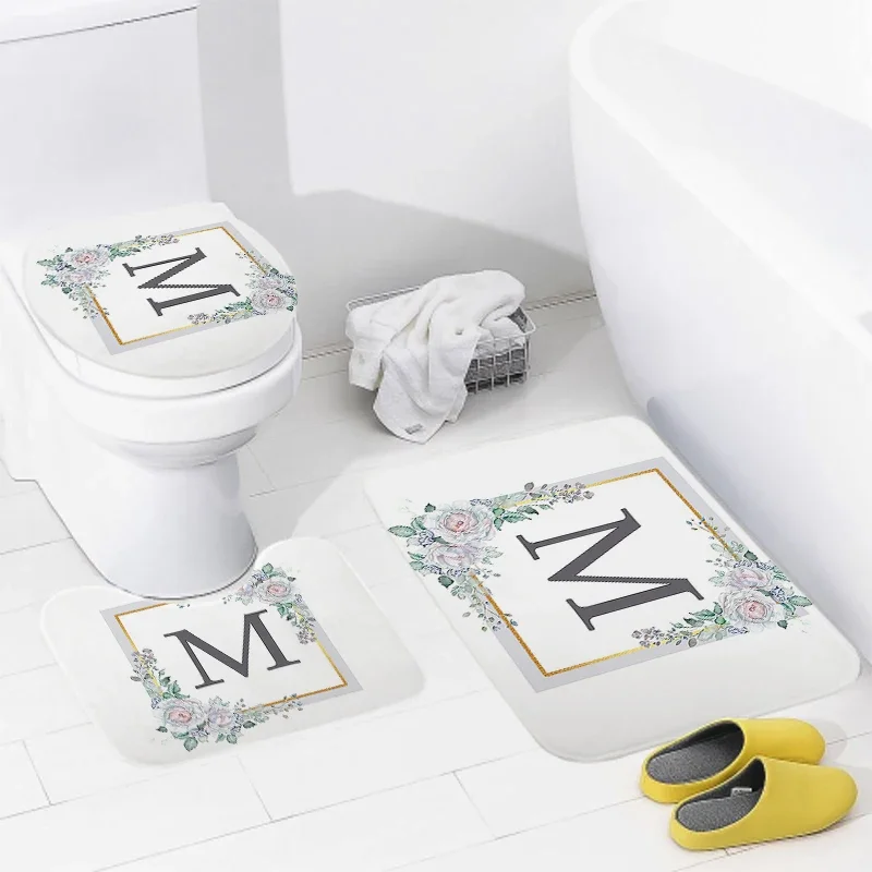 3pcs Letters and wreaths home bathroom floor mats Bath mat modern bathroom accessories rug Toilet mat Bathtub anti-slip carpet