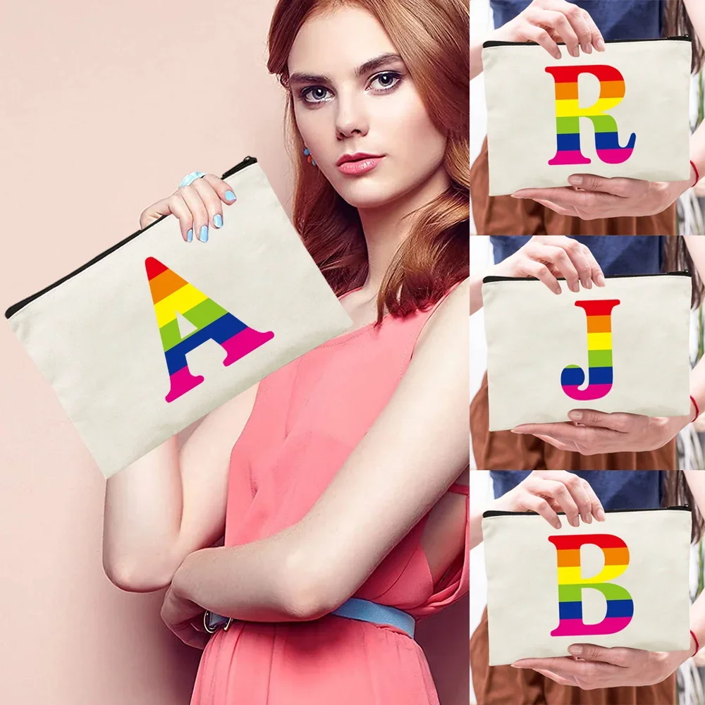 

cosmetic bag Women's Makeup Bags Toiletries Lipstick Organizer rainbow letter pattern series 2024 new Zipper Clutch Phone Purse