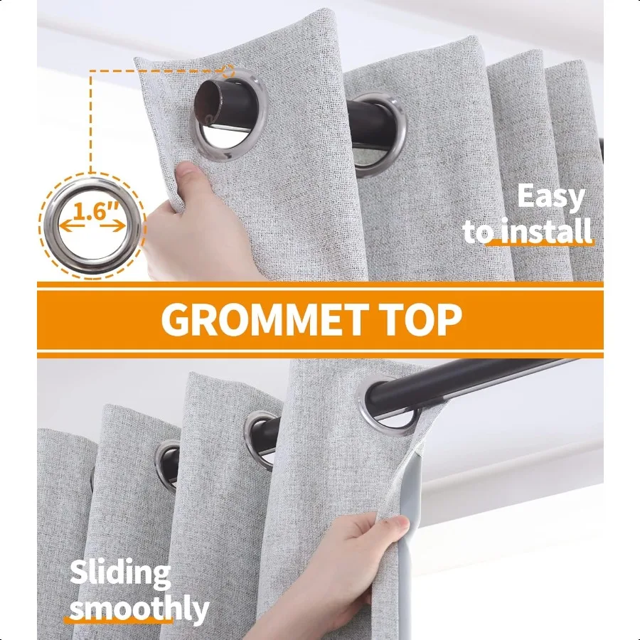 Tende oscuranti strutturate in lino per camera da letto Tende per tende per finestre in lino oscurante per tutta la stanza con fodera termica isolata per F
