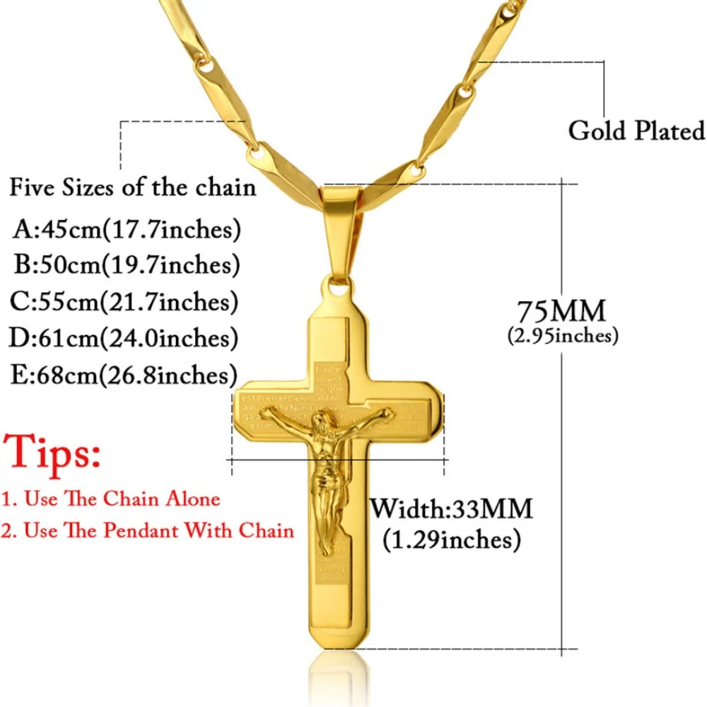 Mens Cross Pendant Necklace Large Black Bible Jesus Piece Christ Crucifix Male Christ Crucifix Stainless Steel Pendant for Men