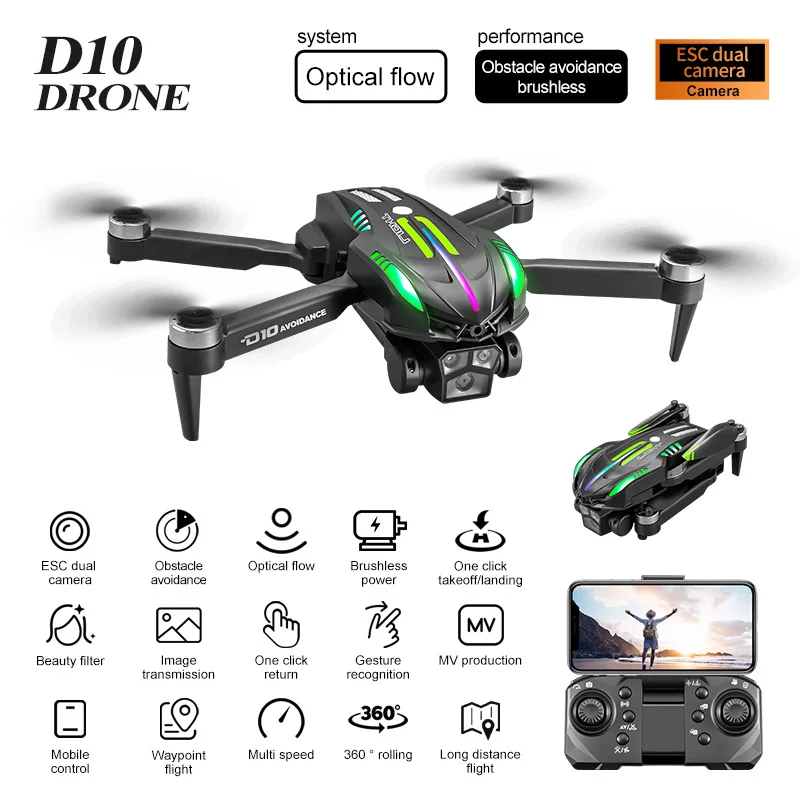 

D10 Remote Control Drone Aerial Photography Brushless Motor Dual Camera Obstacle Avoidance Optical Flow Positioning Present