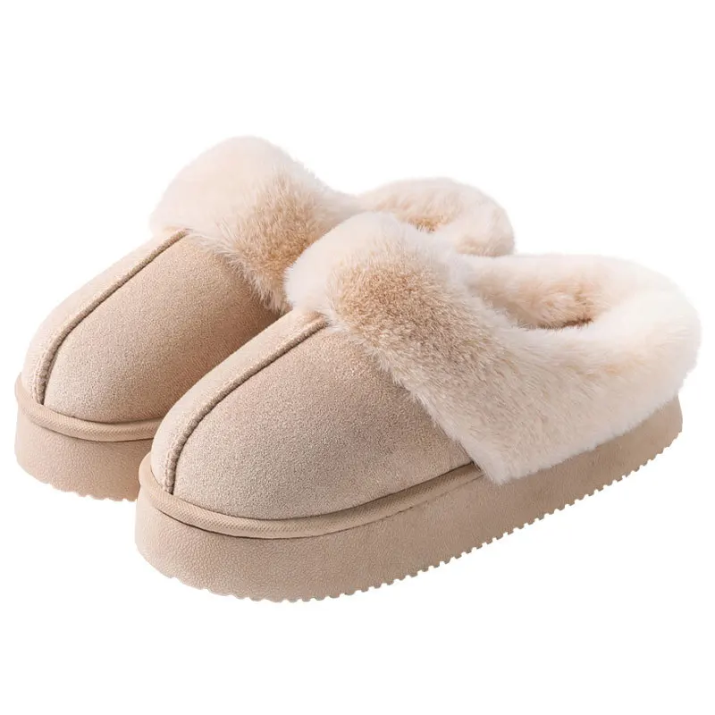 

2025 Women Home Slippers Plush Slides Plus Casual Quality Velvet Warm Platform Shoes Couples House Cotton Slippers Two Wear