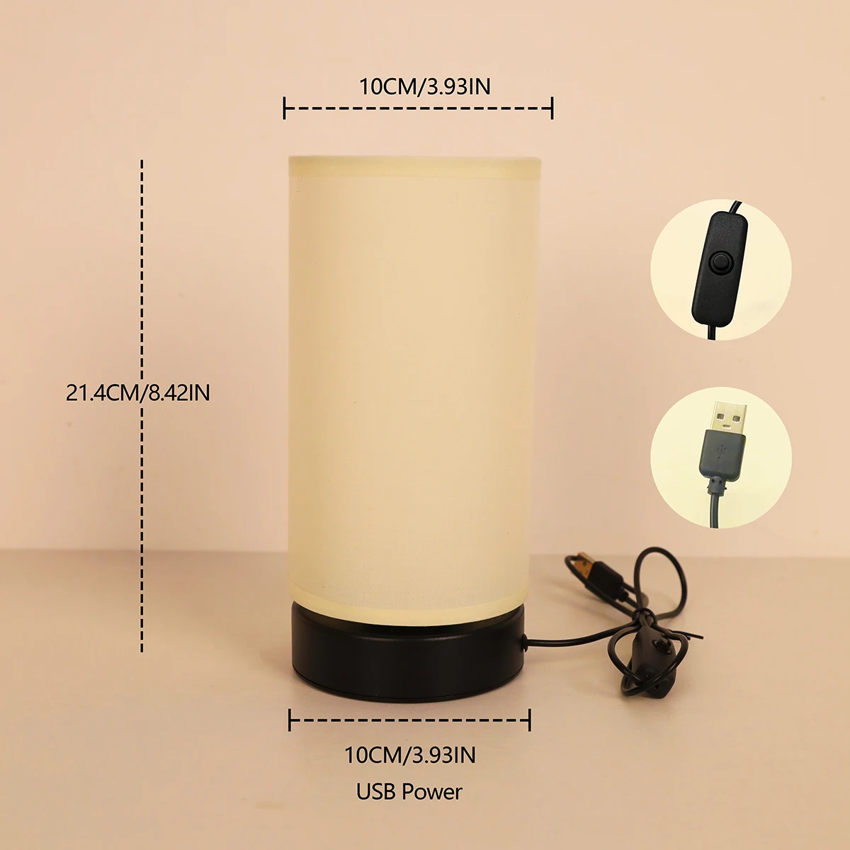 Modern circular fabric table lamp, USB warm light bedside sleep lamp, bedroom and study decoration atmosphere lamp