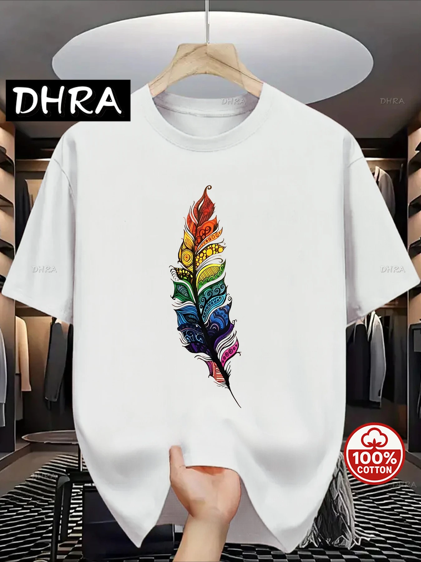 

Hot Selling Retro Feather leaf fashion pattern short sleeved T-shirt with letter pattern print for summer men's wear Clothes