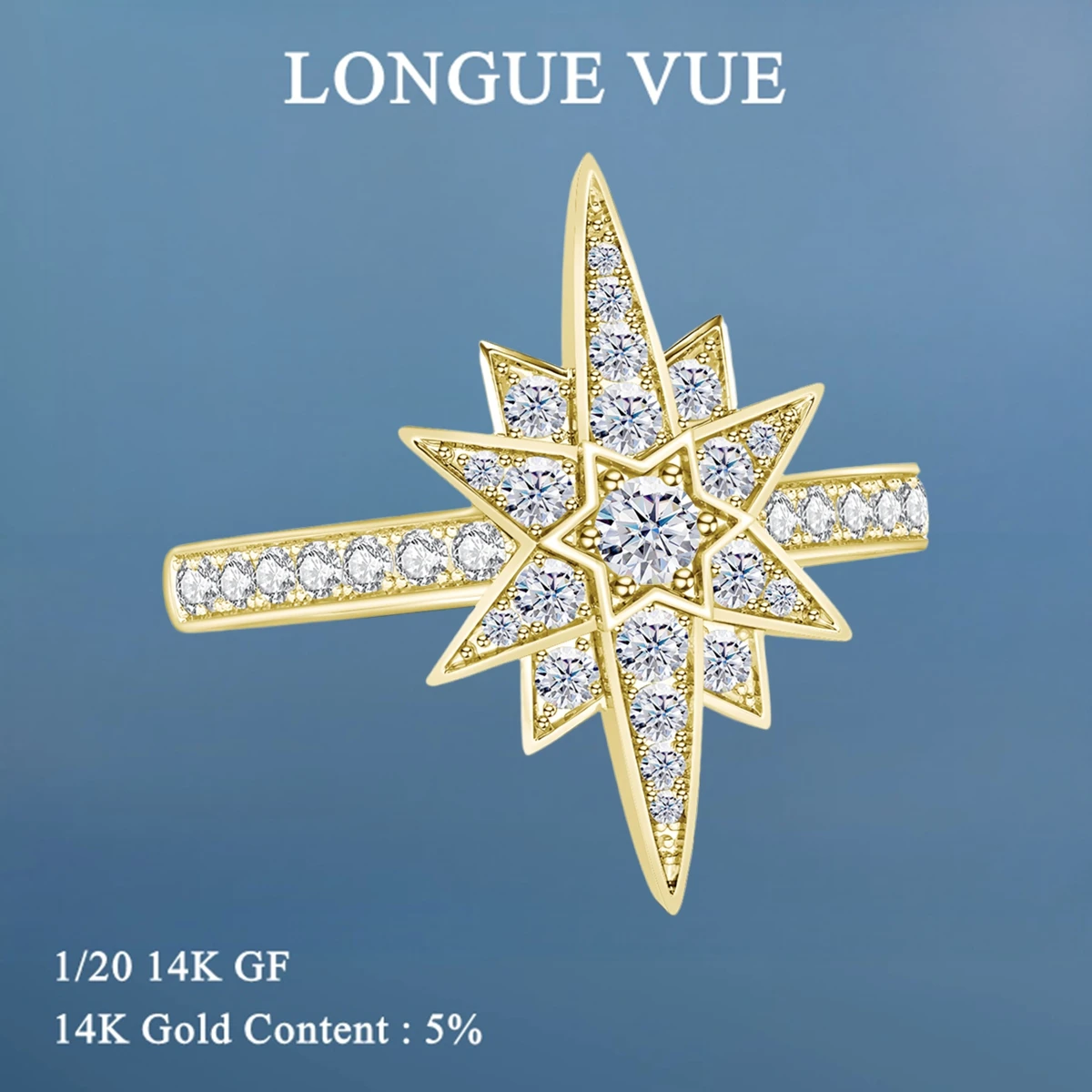 Real 14K Gold Filled Magic Star Ring For Women Moissanite Vintage Handcrafted Geometric Wedding Bride Finger Jewelry Gift