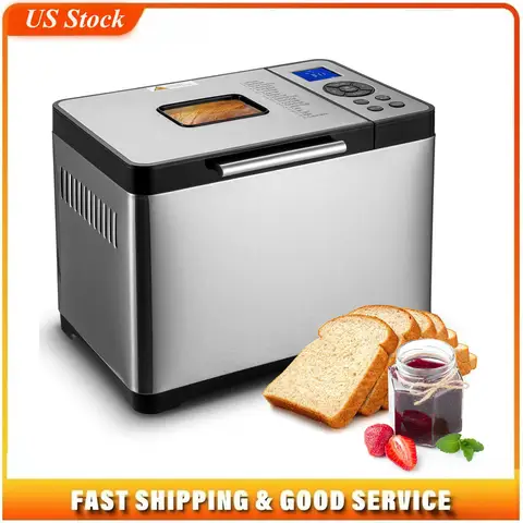 Bread Maker, 19-in-1 2LB Dough Machine, Nonstick Ceramic Pan Automatic Breadmaker with Gluten Free Setting, Whole Wheat Bread Making, Digital, Programmable, 3 Loaf Sizes, 3 Crust Colors