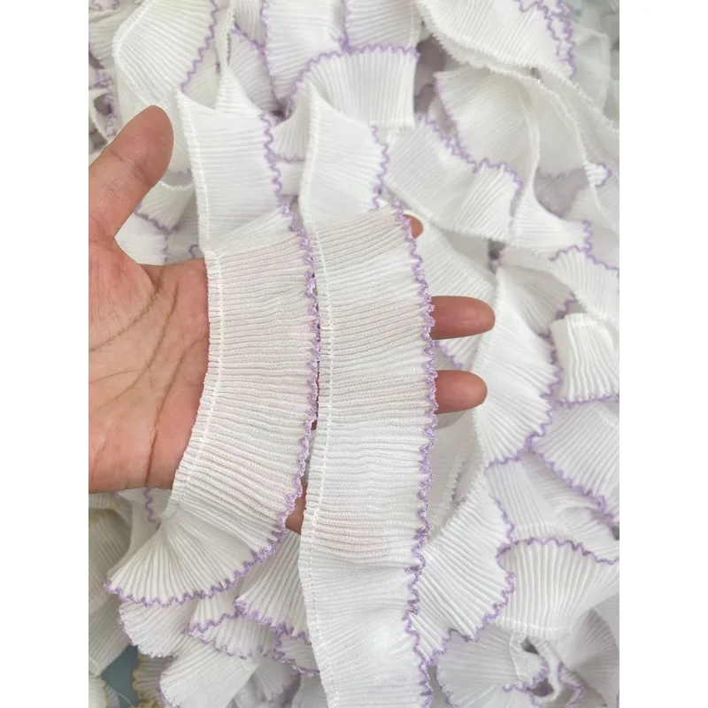 White Chiffon Pleated Lace Trims, Ribbon Fabric Applique, Fold Ruffle Dresses, DIY Sewing Supplies, Craft, 3.5cm Wide